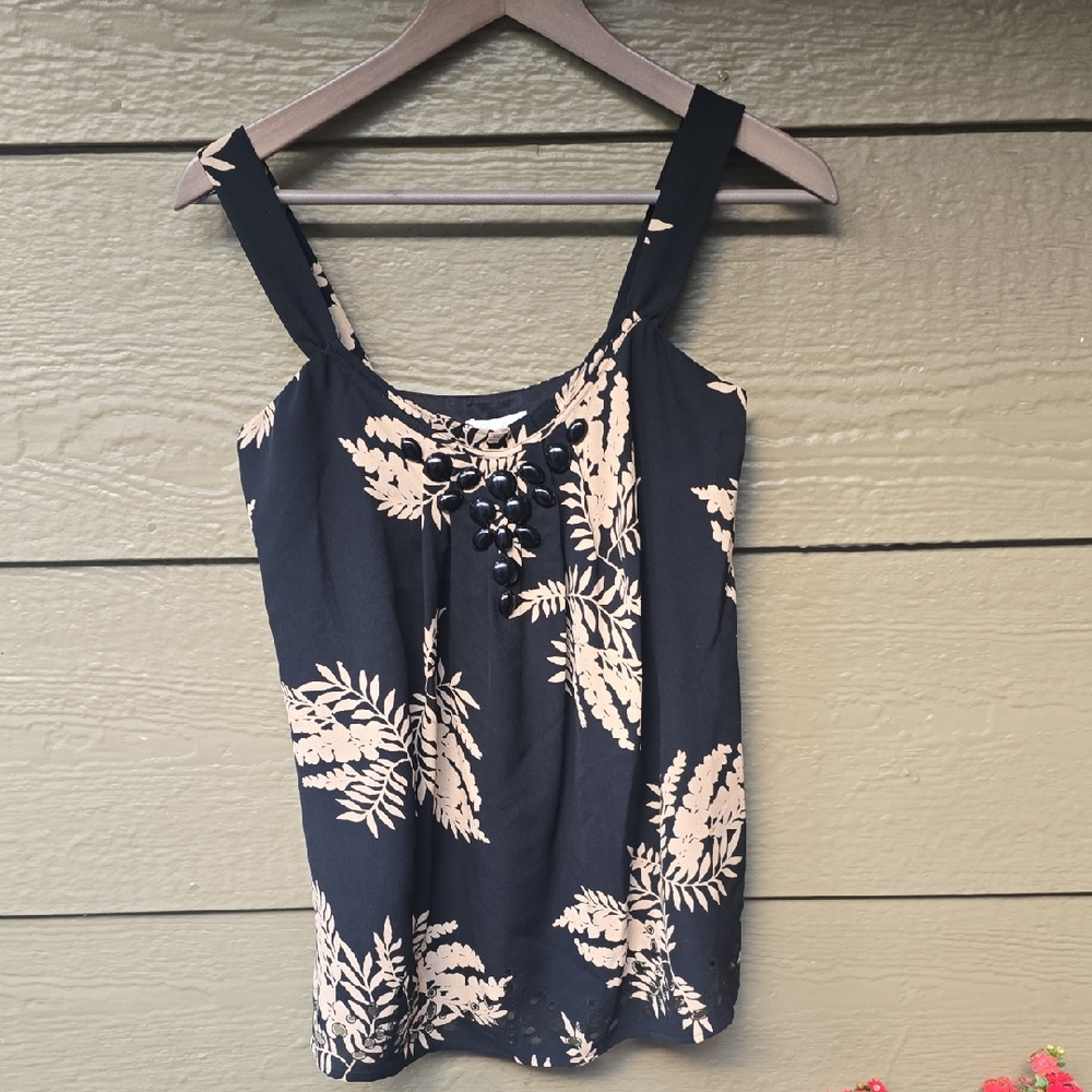 Shoshanna Black Tan Embellished Baby Doll Blouse Nwt New